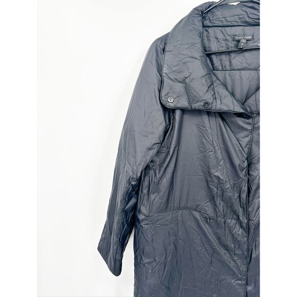 Eileen Fisher Recycled Nylon Black Stand Collar Cocoon Coat Size Small - Picture 6 of 7